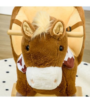 HOMCOM Kids Rocking Horse, Plush Baby Rocking Chair with Safety Harness, Sounds