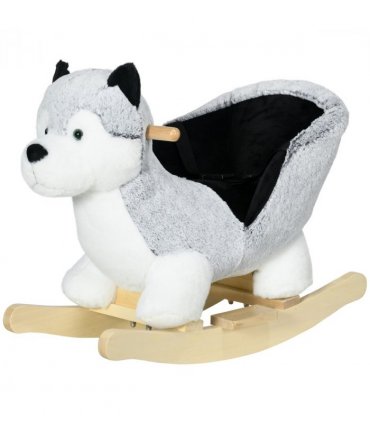 HOMCOM Husky-Shaped Baby Rocking Horse with Seatbelt, for Ages 18-36 Months