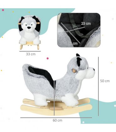 HOMCOM Husky-Shaped Baby Rocking Horse with Seatbelt, for Ages 18-36 Months