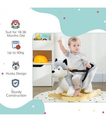 HOMCOM Husky-Shaped Baby Rocking Horse with Seatbelt, for Ages 18-36 Months