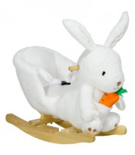 HOMCOM Kids Rabbit-Shaped Rocking Horse with Realistic Sounds Safety Belt  White