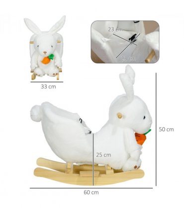 HOMCOM Kids Rabbit-Shaped Rocking Horse with Realistic Sounds Safety Belt  White