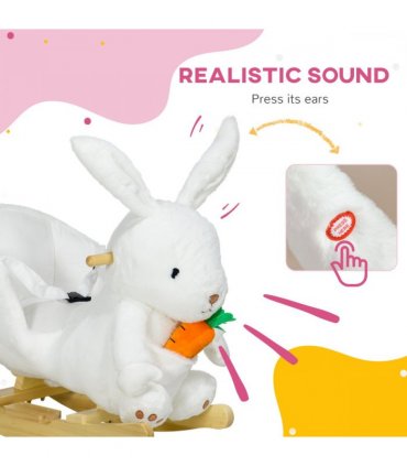 HOMCOM Kids Rabbit-Shaped Rocking Horse with Realistic Sounds Safety Belt  White