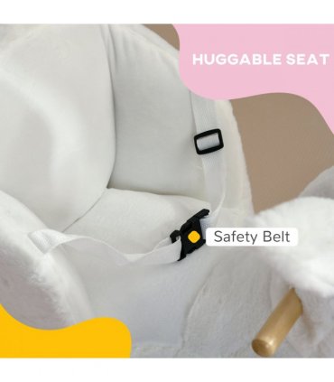 HOMCOM Kids Rabbit-Shaped Rocking Horse with Realistic Sounds Safety Belt  White
