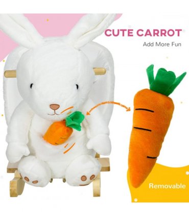 HOMCOM Kids Rabbit-Shaped Rocking Horse with Realistic Sounds Safety Belt  White