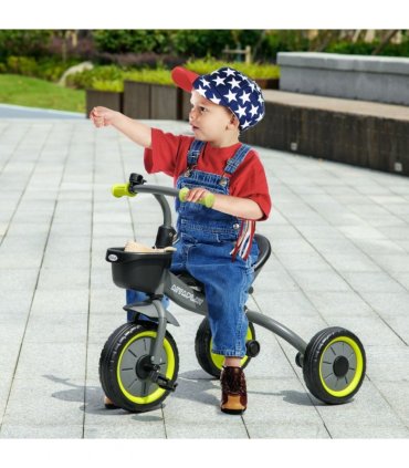 AIYAPLAY Trike with Adjustable Seat Basket Kids Tricycle for 2-5 Years Old Black
