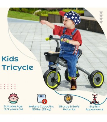 AIYAPLAY Trike with Adjustable Seat Basket Kids Tricycle for 2-5 Years Old Black