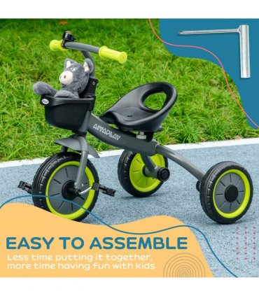 AIYAPLAY Trike with Adjustable Seat Basket Kids Tricycle for 2-5 Years Old Black