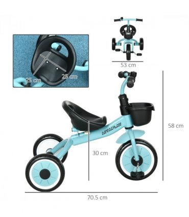 AIYAPLAY Trike with Adjustable Seat Basket Kids Tricycle for 2-5 Years Old Blue