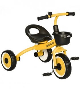 Kids Tricycle Yellow 10" front 8" rear EVA wheels Adjustable Seat Basket