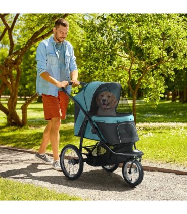 PawHut 3 Wheel Pet Stroller, for Medium Small Dogs, Foldable Cat Pram - Green