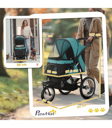 PawHut 3 Wheel Pet Stroller, for Medium Small Dogs, Foldable Cat Pram - Green