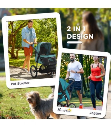 PawHut 3 Wheel Pet Stroller, for Medium Small Dogs, Foldable Cat Pram - Green