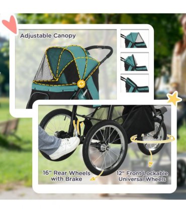PawHut 3 Wheel Pet Stroller, for Medium Small Dogs, Foldable Cat Pram - Green