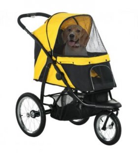 Pet Stroller Yellow Steel Tube Oxford Cloth 111L x 58W x 107H cm PawHut