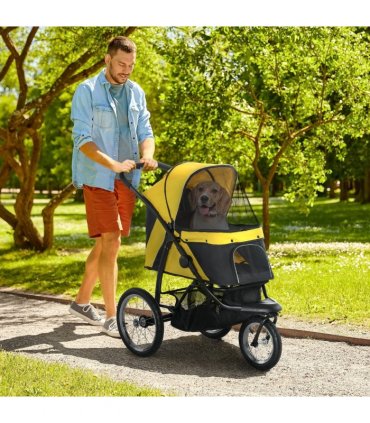 Pet Stroller Yellow Steel Tube Oxford Cloth 111L x 58W x 107H cm PawHut