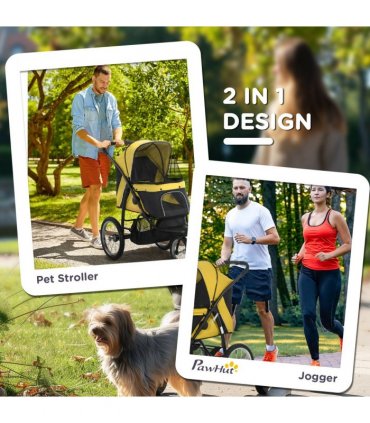 Pet Stroller Yellow Steel Tube Oxford Cloth 111L x 58W x 107H cm PawHut