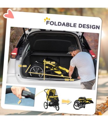 Pet Stroller Yellow Steel Tube Oxford Cloth 111L x 58W x 107H cm PawHut