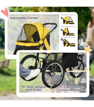 Pet Stroller Yellow Steel Tube Oxford Cloth 111L x 58W x 107H cm PawHut