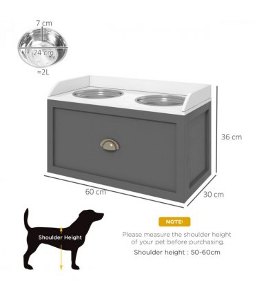 PawHut Stainless Steel Raised Dog Bowl with 21L Storage Drawer, for Large Dogs