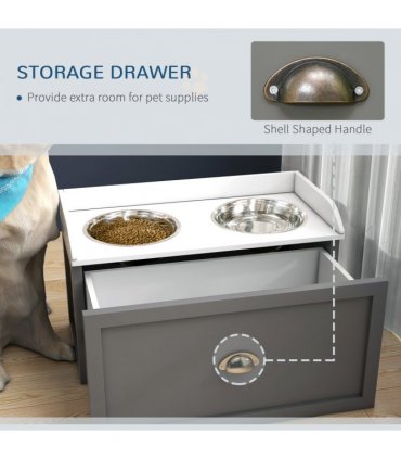 PawHut Stainless Steel Raised Dog Bowl with 21L Storage Drawer, for Large Dogs