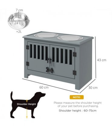 PawHut Raised Dog Bowls for Large Dogs Feeding Station with Stand Storage - Grey