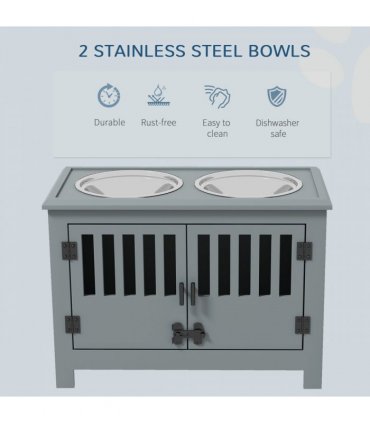 PawHut Raised Dog Bowls for Large Dogs Feeding Station with Stand Storage - Grey