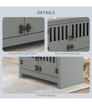 PawHut Raised Dog Bowls for Large Dogs Feeding Station with Stand Storage - Grey