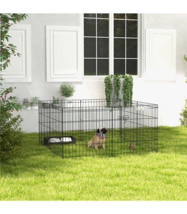 PawHut 24" Pet Dog Playpen, Puppy Cage, Eight-Panel Metal Fence, Run, Garden