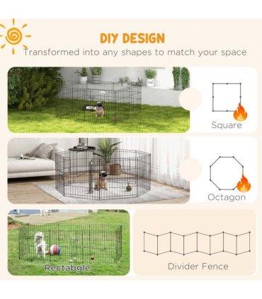 PawHut 24" Pet Dog Playpen, Puppy Cage, Eight-Panel Metal Fence, Run, Garden