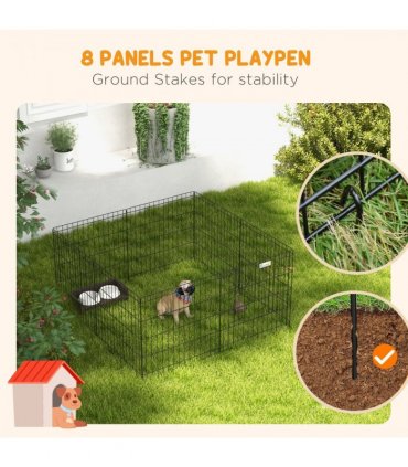 PawHut 24" Pet Dog Playpen, Puppy Cage, Eight-Panel Metal Fence, Run, Garden