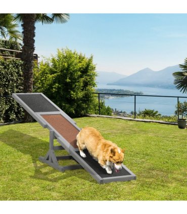 Pet Seesaw grey 180L x 30W x 30H cm Wooden for Big Dogs with Anti-Slip Surface
