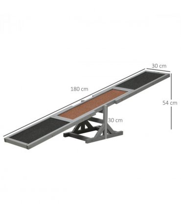 Pet Seesaw grey 180L x 30W x 30H cm Wooden for Big Dogs with Anti-Slip Surface