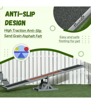 Pet Seesaw grey 180L x 30W x 30H cm Wooden for Big Dogs with Anti-Slip Surface