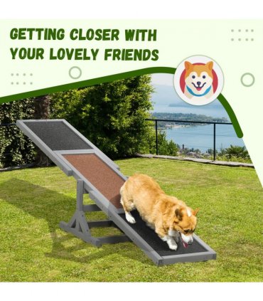 Pet Seesaw grey 180L x 30W x 30H cm Wooden for Big Dogs with Anti-Slip Surface