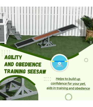 Pet Seesaw grey 180L x 30W x 30H cm Wooden for Big Dogs with Anti-Slip Surface