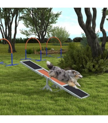 Pet Seesaw grey 180L x 30W x 30H cm Wooden for Big Dogs with Anti-Slip Surface