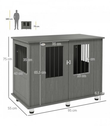 PawHut Dog Crate Kennel Cage for Medium Large Dog, Indoor End Table, Grey
