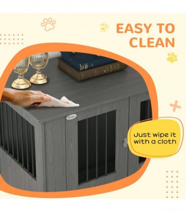 PawHut Dog Crate Kennel Cage for Medium Large Dog, Indoor End Table, Grey
