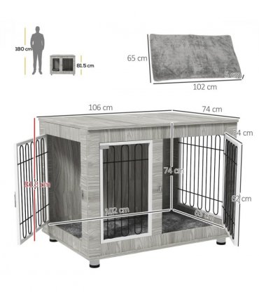 PawHut Dog Crate Furniture, Dog Crate End Table with Soft Cushion, Double Door