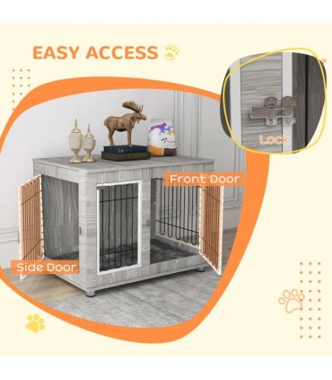 PawHut Dog Crate Furniture, Dog Crate End Table with Soft Cushion, Double Door