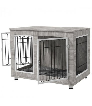 PawHut Dog Crate Furniture, Dog Crate End Table with Soft Cushion, Double Door