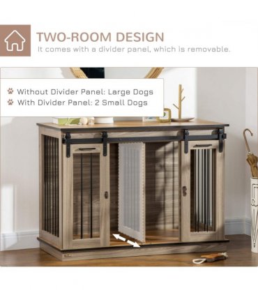 Dog Cage Table Oak Tone MDF and steel 120L x 60W x 88.5H cm Double Dog Crate