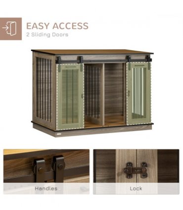 Dog Cage Table Oak Tone MDF and steel 120L x 60W x 88.5H cm Double Dog Crate