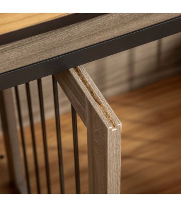 Dog Cage Table Oak Tone MDF and steel 120L x 60W x 88.5H cm Double Dog Crate