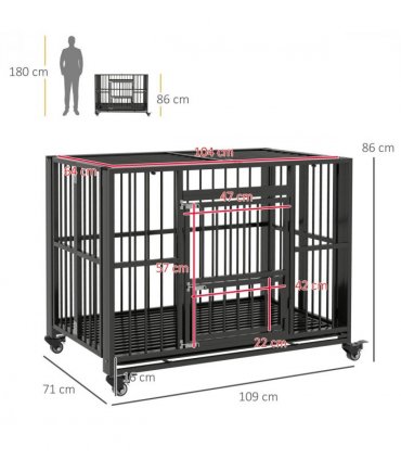 Dog Cage 109L x 71W x 86H cm Black Steel Foldable Openable Top Large Door