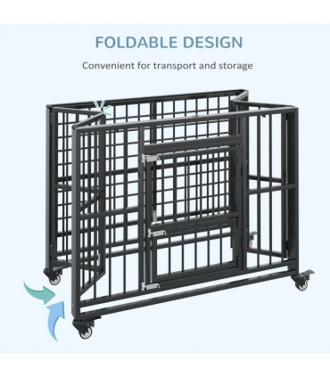 Dog Cage 109L x 71W x 86H cm Black Steel Foldable Openable Top Large Door