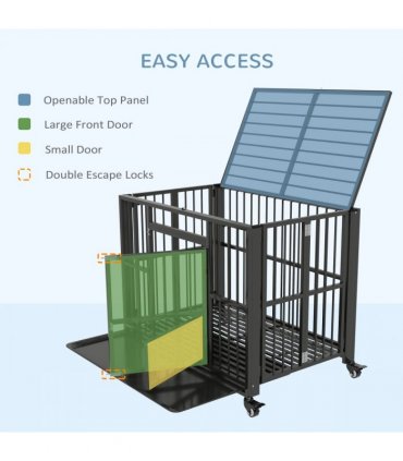 Dog Cage 109L x 71W x 86H cm Black Steel Foldable Openable Top Large Door