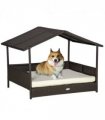 PawHut Wicker Dog House, Rattan Pet Bed with Soft Cushion, Cat Basket - Cream
