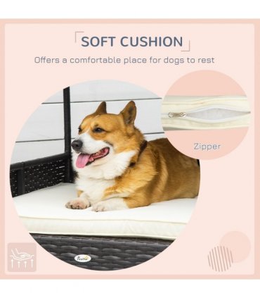 PawHut Wicker Dog House, Rattan Pet Bed with Soft Cushion, Cat Basket - Cream
